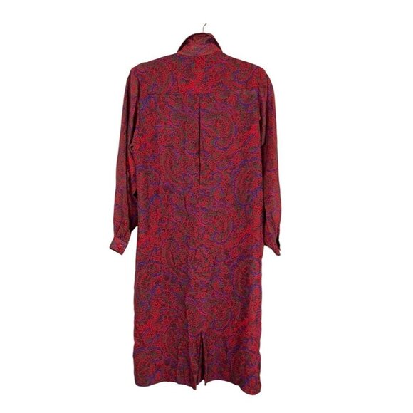 Retro Floral Dress MP Red Belted Paisley Midi Boho Western 80s Resort Mod Chic - Picture 9 of 13